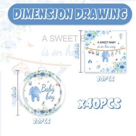 40Pcs Baby Boy Shower Decorations Blue and White Floral Plates and Napkins Set Party Supplies Serve 20 Gender Reveal Decorations