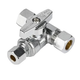 (Pack of 1) EFIELD 1/4-Turn Stop Tee Compression Stop Valve, 3/8" OD x 3/8" Com OD, Chrome Plated Brass, UPC Certified,(VALVE464)