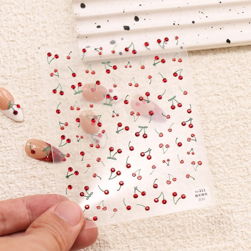 JMEOWIO 3D Nagelsticker Kirsche Nail Art Sticker Selbstklebend Nagelaufkleber 5D