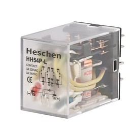 Heschen HH54P-L-220VAC General Purpose Relay 4PDT with Coil 3A 220V AC/24V DC, 14 Terminals and LED Indicator Light