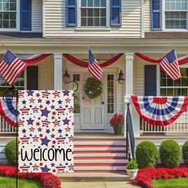 ZAEW Welcome America Stars Patriotic 4th of July Memorial Day Independence Day Garden Flag Yard Flag 12x18 Inch Double Sided Small Mini Yard Outdoor Outside Holiday Decoration
