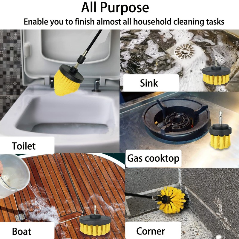 Drill Brush Attachment Set, 7 Pack 1/4in Power Scrubber Brush