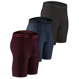 DEVOPS 3 o 5 unidades de pantalones cortos de compresión para hombre, pantalones cortos deportivos de elastano para entrenamiento atlético, correr, rendimiento, 2# (Básico) - Negro / Ladrillo /