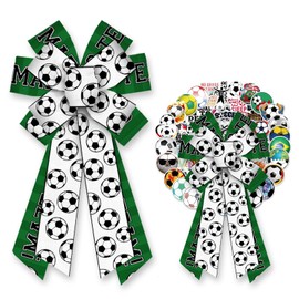 LANGFON Large Soccer Wreath Bows Linen Football Bows Green GO TEAM Ribbon Bows for Wreath Sports Theme Decor Soccer Bow for Spring World Cup Party Indoor Outdoor Tree Topper Wreath Decoration Supplies