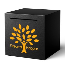 HCHANGEN Piggy Bank Must Break to Open, Stainless Steel Piggy Bank Creative Safe Bank for Real Money (Dreams Happen-Black, 4.72 inches)