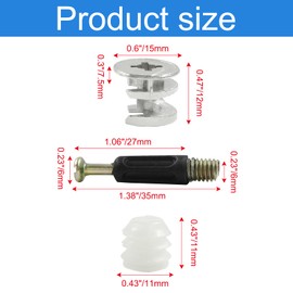 Litoexpe 30 Sets 3-in-1 Furniture Connecting Kit, 11mm OD Pre-Inserted Nut, 15mm OD Cam Lock Fitting, 6x35mm Dowel Screws for Wardrobe Cabinet Drawer Dresser