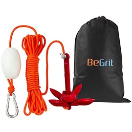BeGrit Kayak Anchor 1.5 lb Small Boat Anchor Kit Folding Grapnel Anchor Carbon Steel for Canoe Jet Ski SUP & Paddle Board with 32.8 ft Anchor Tow Rope Carrying Bag(Red)