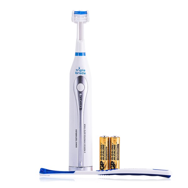 Triple Bristle GO | Three-Sided Sonic Toothbrush | Soft Nylon Bristles | Great for Autistic & Special Needs | Adults and Kids Travel Toothbrush