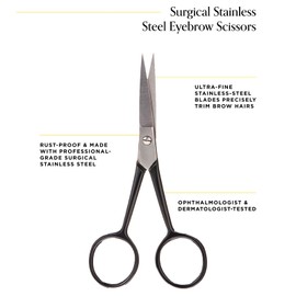 Arches and Halos Surgical Stainless Steel Eyebrow Scissors - Eyebrow Trimmer for Seamless Grooming - Short Sharp Blades for Precise Trimming - 1 pc