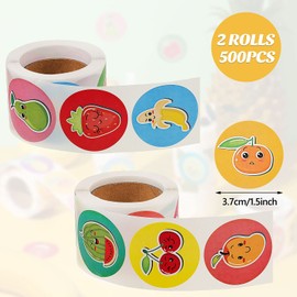 Tenare 500 Pcs Fruit Roll Stickers, Lovely Apple Orange Banana Pear Grapes Stickers for Teachers Classroom Rewards, Scrapbooking, DIY Crafts
