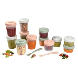 Beaba Clip Containers Set of 12 + 2 Spoons, Baby Food Storage Containers, Food Storage Containers with Lid, Baby Food + Toddler Snack Containers (Eucalyptus)