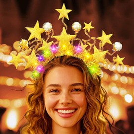 DRESBE Light Up Star Headband LED Headbands Glow Party Hair Accessories for Women (Gold)