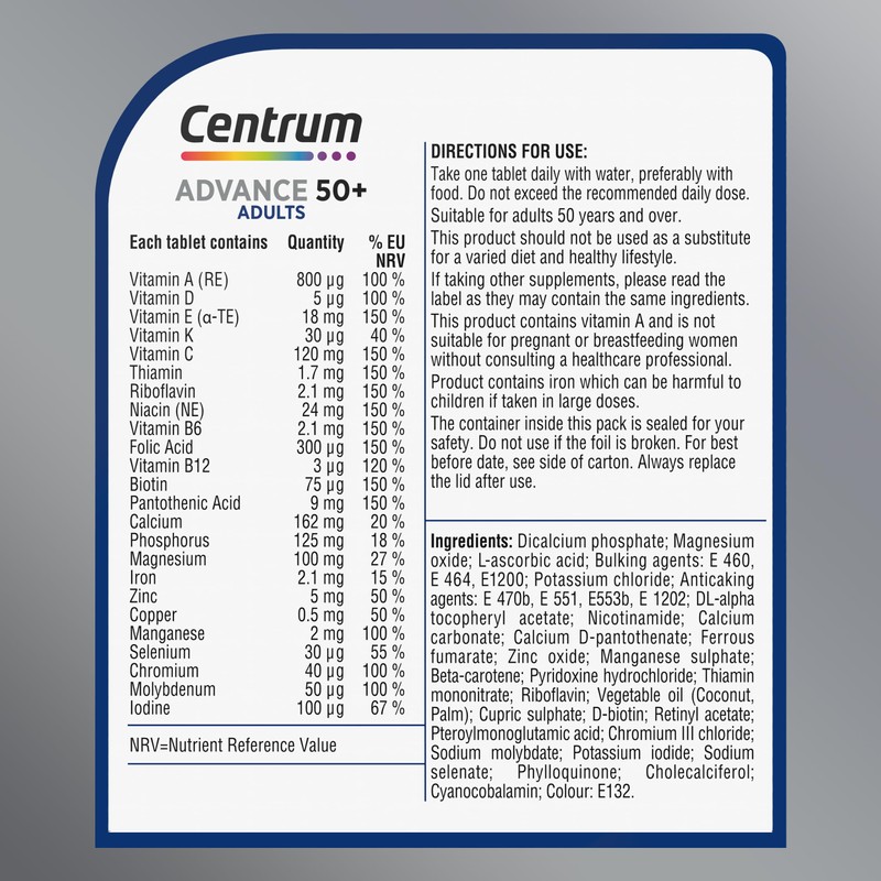 Centrum Advance 50+ Multivitamin Tablets for Men and Women, Vitamins