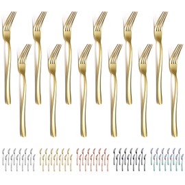 Evanda Gold Dinner Forks Set of 12 Pieces, 17.8cm Titanium Golden Plating Stainless Steel Table Forks Cutlery Set for Home, Restaurant, Hotel, Dishwasher Safe