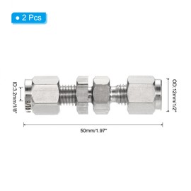 PATIKIL 304ステンレス鋼ダブルフェルール圧縮チューブ継手1/8"IDx1/2"OD 2個直接ユニオンコネクターパイプアダプター 水庭園灌漑用 シルバー