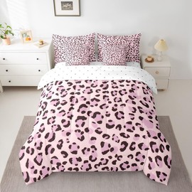 Feelyou Pink Leopard Print Comforter Set with Sheets Twin Size Kids Cheetah 7 Pieces Bedding Set for Boys Girls Teens Animal Print Bed in a Bag Breathable Safari Bed Set Room Decor
