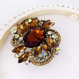 LAXPICOL Women's Large Sparkly Brown Crystal Flower Brooch Pin Fashion Statement Broach Pin