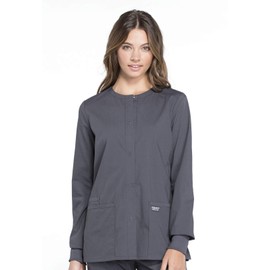 Snap Front Scrub Jackets for Women, Workwear Professionals Soft Stretch WW340, M, Pewter