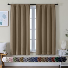 Simplebrand Ava Taupe Blackout Curtains for Bedroom 63 Inch Length 2 Panels Set, Solid Thermal Insulated Energy Saving Rod Pocket Window Treatment Curtains Blackout Drapes, W40 x L63 Inch, Taupe