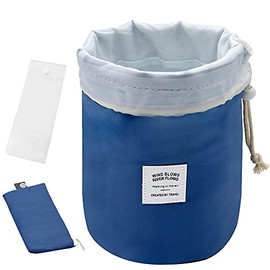 UYRIE Portable Travel Toiletry Bag Cosmetic Organiser Bag, Large Drawstring Hanging Wash Bag for Women Girls, Barrel Shaped Storage Bag (Blue)