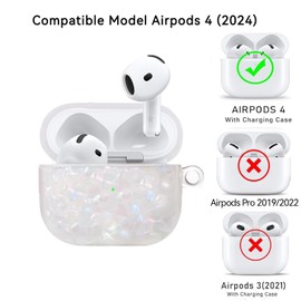OETKER Compatible Airpods 4 Case for Women, Cute Glitter Pearl Shell Luxury Airpods 4th Generation Case Cover with Cleaner Pen & Keychain, Hard TPU Shockproof Protective iPods Case for air pods 4 Gen