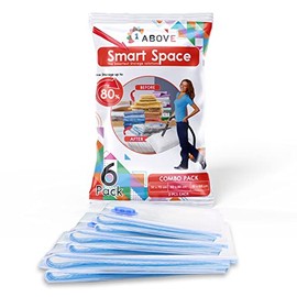 Accurate Pack of 6 Vacuum Compressed Storage Bags, Mould Moisture and Bug Proof, Double Zip High Sealing Triple Air Leak Patent Valve for Maximum Compression (VARIETY PACK (2M,2L,2J))