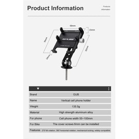 GUB G-95 Bicycle Stem Cellphone Mount Aluminum Alloy Handlebar Mobilephone Support Adjustable Bottom Bracket with Bottom Holder