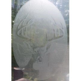 Vinyl Etchings Buck Decal 4"x6" OVAL Etched Glass Look Cling Removable & Reusable