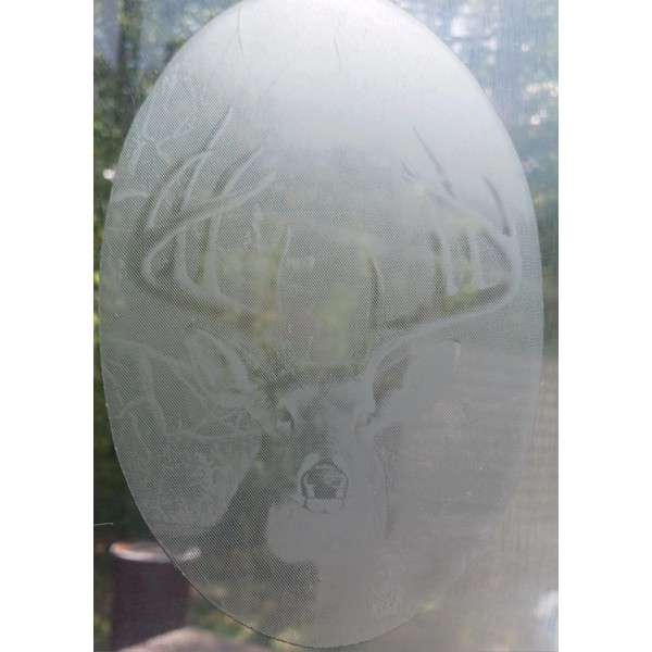 Vinyl Etchings Buck Decal 4"x6" OVAL Etched Glass Look Cling