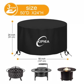 Kipiea Fire Pit Covers Round Outdoor Waterproof Fire Bowl Cover for 22-50 inch Round Firepit, Anti UV No Fading - Black (50"D x 24" H)