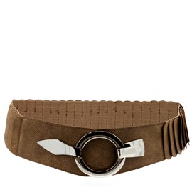 Gloop Women's Waist Belt Elastic Belt 6 cm Wide Waist Belt Silver Ring, Braun 18905a11