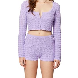 florence by mills Women's Le Pointelle Sweater Lace Shortie, Millie Lavender, Medium