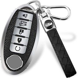 MILD EAST for Nissan 4/5 Button Key Fob Cover, Premium Soft TPU Full Protection Key Case for Altima Rogue Sentra Maxima (5-Button-Silver)