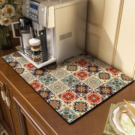 Hoobar Colorful Coffee Maker Mat for Countertop Coffee Bar Drying Mat 12X16 Trimmable, PU Leather Surfa Absorbent Quick Drying Mat, Countertop Protection Drying Pat (Colorful, 16x20 inch)