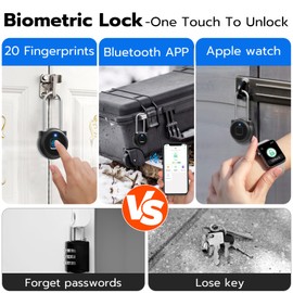 Dhiedas Fingerprint Lock, 2.1 Inch Long Shackle Locker Lock Digital Bluetooth Biometric Outdoor Waterproof Combination Lock for Locker School Gym Sports Locker Toolbox Case Hasp Storage