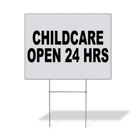 Fastasticdeals Weatherproof Yard Sign Childcare Open 24 Hrs Black Lawn Garden Urgent Care 24x18 Inches 2 Sides Print