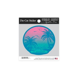 Die Cut Sticker St Maarten, Sunset and Palm Trees, Contour Vinyl Sticker 1 to 3 inches (Waterproof Decal for Cars, Water Bottles, Laptops, Coolers), Small
