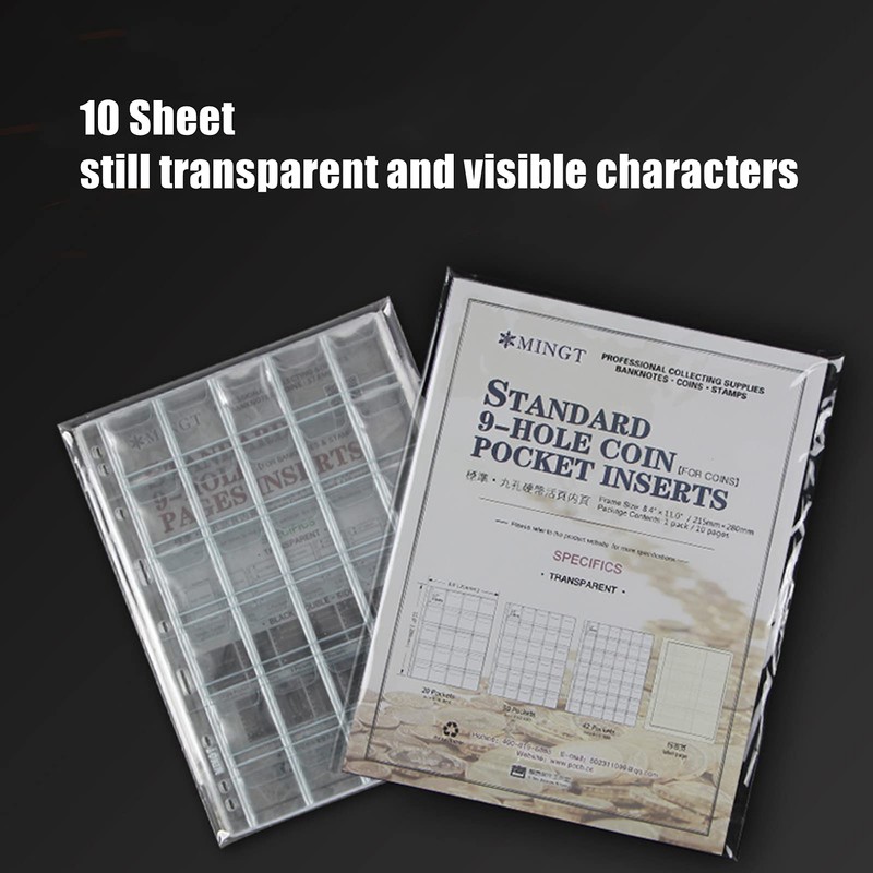 MUROAD 30-Pocket Coin Sleeves for Collectors,Coin Collection Sheets Pocket fits