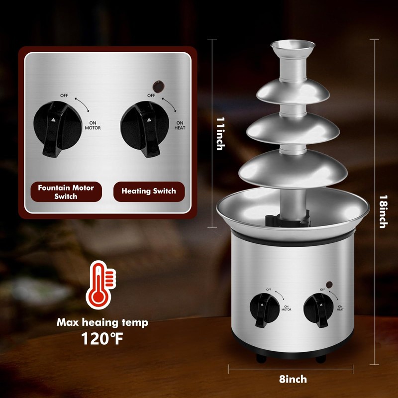 ZEVELOO Chocolate Fountain Machine Electric Chocolate Fondue Fountain Machine Stainless