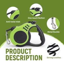 LIEVUIKEN Retractable Dog Leash Automatic Telescopic Tractor Dog Tape, Pet Tape 10/16 FT Durable and Convenient, with Non-Slip Handle, Suitable for Small and Medium-Sized Dogs Green