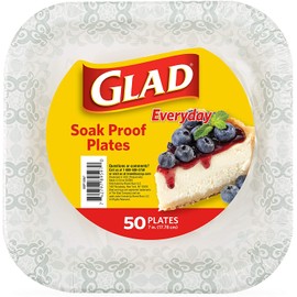 Glad Square Disposable Paper Plates with Gray Victorian Print|Soak Proof, Cut-Proof, Microwaveable Heavy Duty Disposable Plates, 7 Inches, 50 Count|Square Plates, Party Paper Plates, Paper Plates Bulk