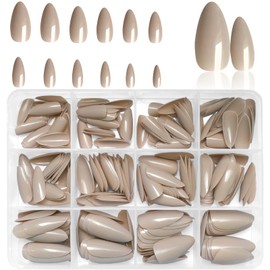 LoveOurHome 240pc Almond Press on Nails Medium Colored Fake Nail Tips Full Cover Artificial Fingernail French Stiletto Manicure with Adhesive Tabs for Women Girls Kids