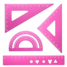 HARFINGTON 4pcs Triangular Ruler Set 15mm Aluminum Ruler Geometric Protractor Triangle Ruler Engineering Scale Drafting Ruler Kit for Office Home, Pink