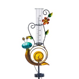 Stargarden Rain Gauge Outdoor - 36 Inch Snail Solar Rain Gauge with 6” Glass Tube for Yard Garden Patio Lawn