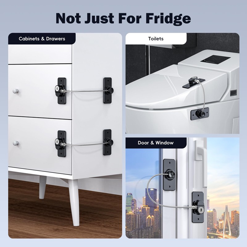 4 Pack Refrigerator Locks with 8 Keys and Adhesive, Child