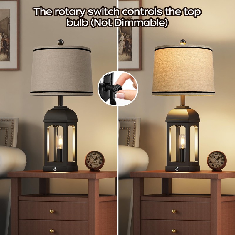QiMH Table Lamp for Living Room, Farmhouse Lamps Set of