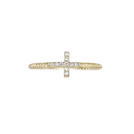 Lavari Jewelers Lab Grown Diamond Cross Ring for Women - 18k Yellow Gold Plated 925 Sterling Silver Twisted Band Rings for Her (F-G, VS1-VS2, 0.07 cttw) Sideways Cross Statement Band Size 6