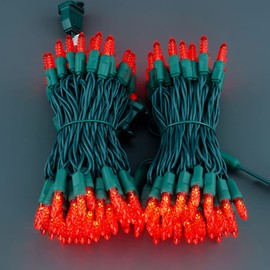 YULETIME Red Faceted LED Christmas Lights, 33 Feet 100 Count One-Piece High Waterproof UL Certified String Light (Red)