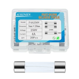 AUKENIEN 4A 250V Fast Blow Glass Fuse F4AL250V 4Amp 250 Volt Glass Fuses 5x20 mm 0.2x0.78 inch, Multiple Values of Glass Fuse Optional (Pack of 20)