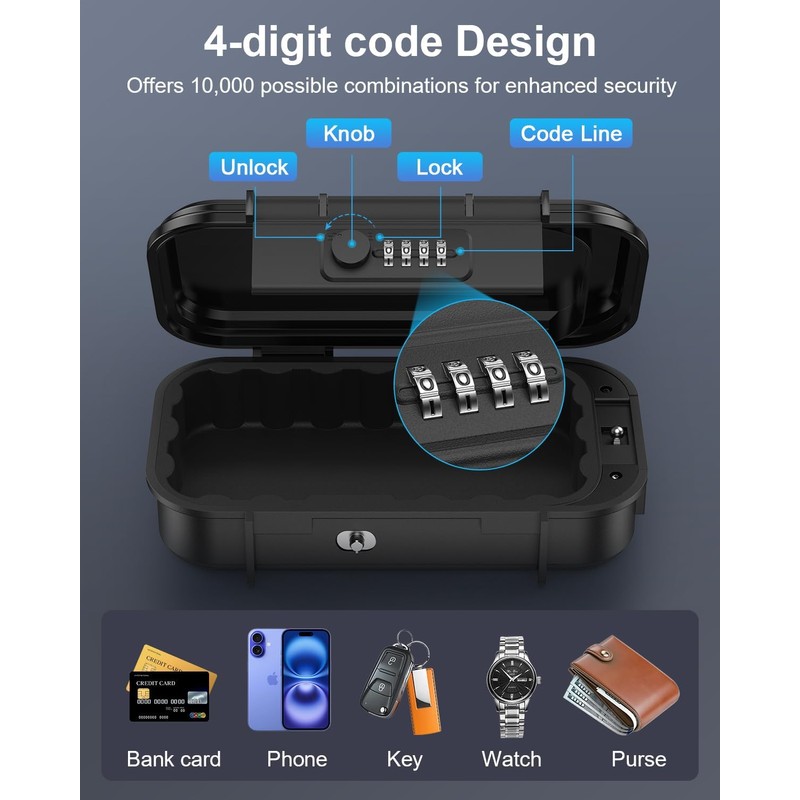 temracha Portable Lock Box, Combination Security Case LockBox with Code,